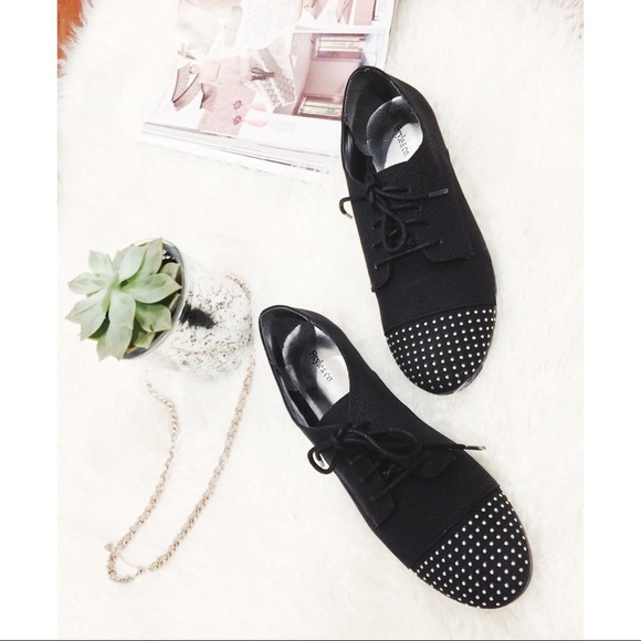 NEW LOAFERS STUDDED FAUX LEATHER FLATS BLACK SHOES - Picture 1 of 4